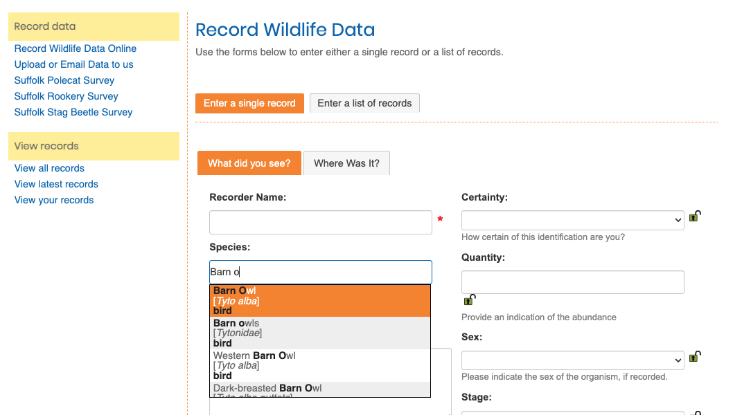 example of species autofill